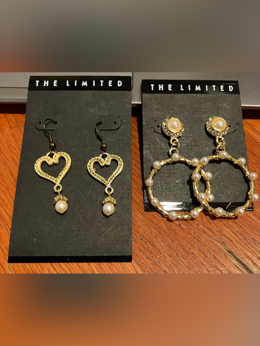 NWT Vintage Lot of 2 The Limited Gold-Tone Hoop Earrings w/Pearl & Heart Pearl